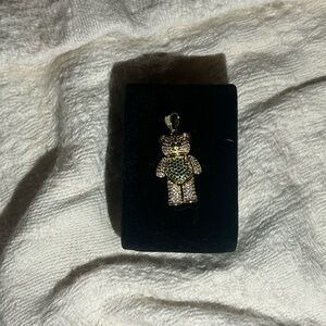 Cubic zirconia stainless steel bear pendant